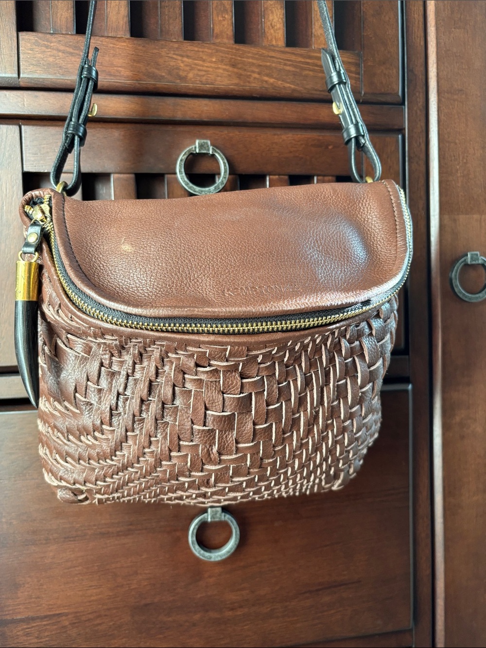 Kempton Woven Leather Saddle crossbody or shoulder Bag - Brown